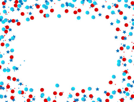 USA celebration Blue and red confetti stars in the national colors for American independence isolated on white background. Vector illustration.のイラスト素材