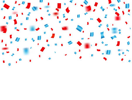 USA celebration red and blue confetti falling. Concept in national colors for American independence day, celebration event & birthday isolated on white background. Vector illustrationのイラスト素材
