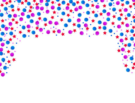 USA celebration red and blue confetti falling. Concept in national colors for American Independence day, celebration event and birthday isolated on white background. Vector illustration.のイラスト素材