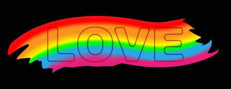 Love typography word rainbow color - LGBT pride slogan against homosexual discrimination on a pink background.   Vector illustration.のイラスト素材