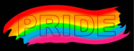 PRIDE typography word rainbow color - LGBT pride slogan against homosexual discrimination on a pink background.のイラスト素材