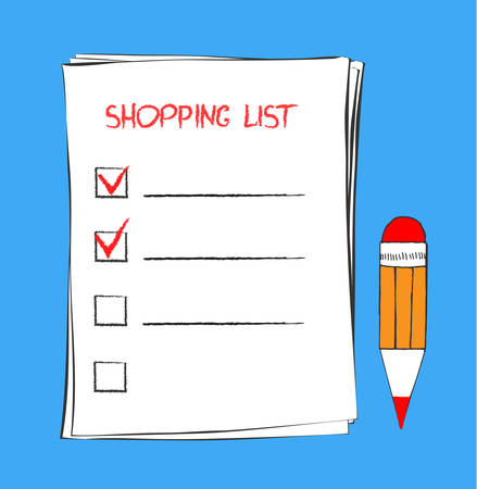 Shopping list icon in doodle sketch lines. Template for product purchase.のイラスト素材