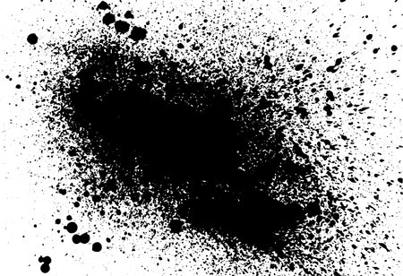 Black paint, ink splash, brushes ink droplets, blots. Black ink splatter background, isolated on...