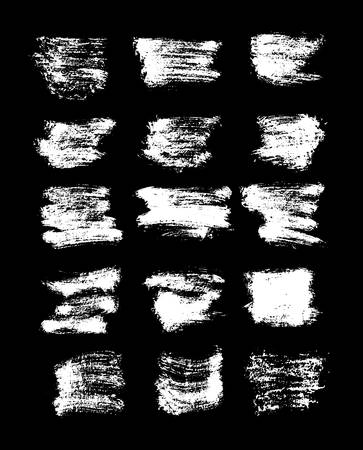 Set of corrugated textures of chalk and coal. Grunge square pattern. Template for registration of banners, posters. White brush strokes on black board background. Vector illustrationのイラスト素材