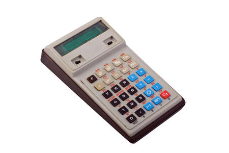 very old calculator on white background, isolatedの写真素材