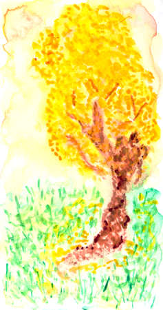 Watercolor painting of a tree, autumnの写真素材