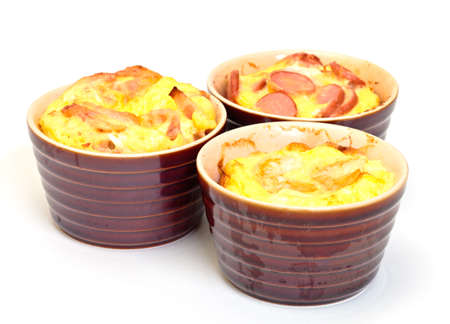 Omelet in pot baked in the oven, closeupの写真素材
