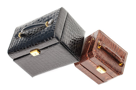 Leather box for cosmetic or jewelry on white backgroundの写真素材