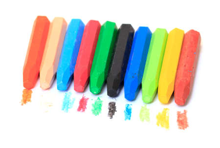Group of Crayons stacked on white backgroundの写真素材