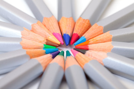Multicolored Pencil, Arrangement in Circle, closeupの写真素材