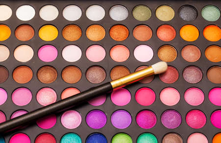 Set of Multicolored Eyeshadows with Brush, closeupの写真素材