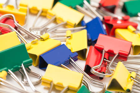 Multicolored Paper Clips, closeup on white backgroundの写真素材