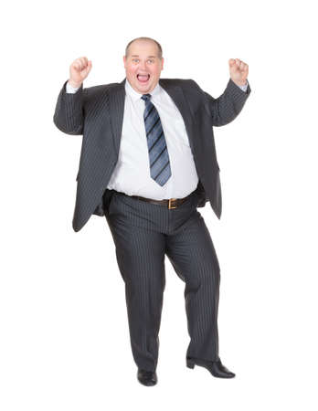 Very overweight cheerful businessman, on white backgroundの写真素材