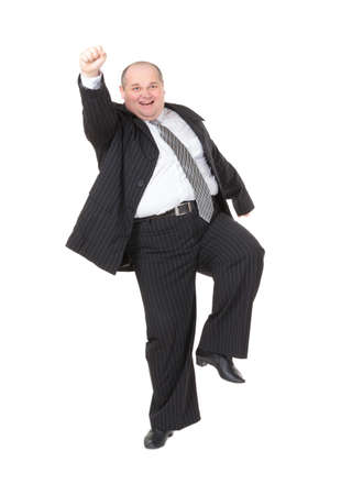 Very overweight cheerful businessman, on white backgroundの写真素材