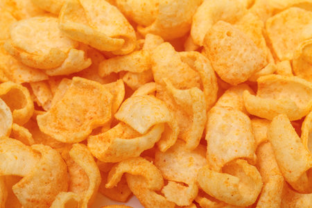 Crispy Potato Chips, closeup backgroundの写真素材