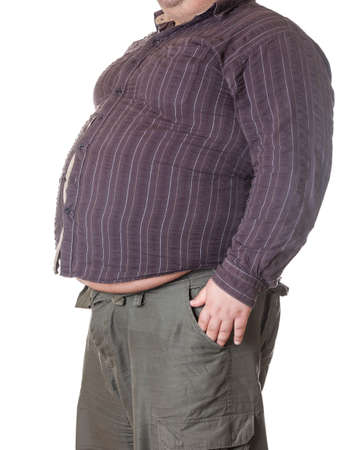Fat man with a big belly, close-up part of the bodyの写真素材