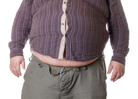 Fat man with a big belly, close-up part of the bodyの写真素材