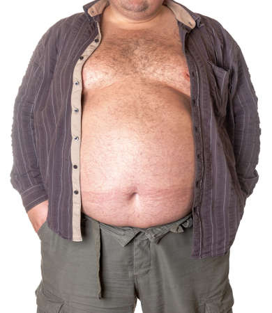 Fat man with a big belly, close-up part of the bodyの写真素材
