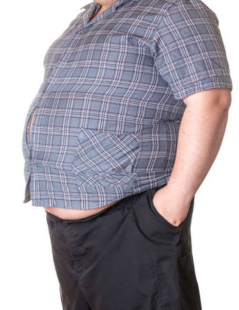 Fat man with a big belly, close-up part of the bodyの写真素材