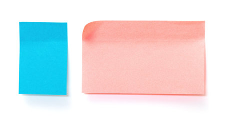 Blue and pink paper sticky stickers, on white background