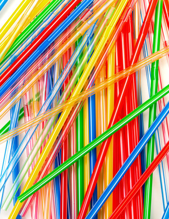 Colored Plastic Drinking Straws closeup, macroの写真素材