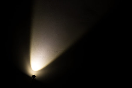Dark Wall Illuminated from the Left Corner Spotlight Lamp, black background