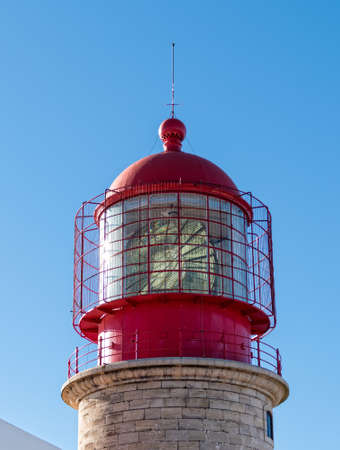 Red Lighthouse on the Background of Blue Sky, closeupの写真素材