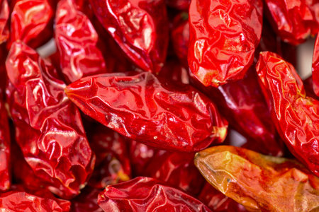 Heap of Dried Red Peppers Piri-Piri, close up