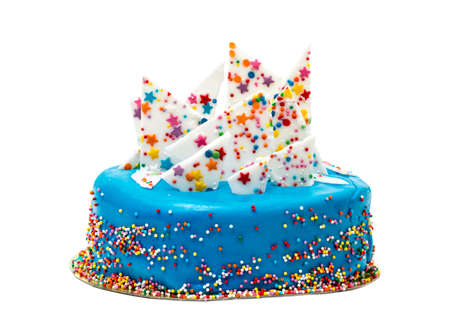Birthday Blue Cake with Colorful Sprinkles, on white backgroundの写真素材