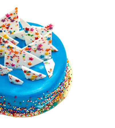 Birthday Blue Cake with Colorful Sprinkles, on white backgroundの写真素材