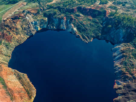 Abandoned Old Copper Extraction Sao Domingos Mine, Portugal, aerial viewの写真素材