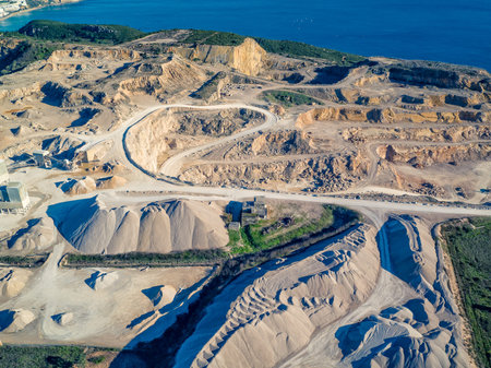 Aerial View of Open Pit Sand Quarries, Portugal