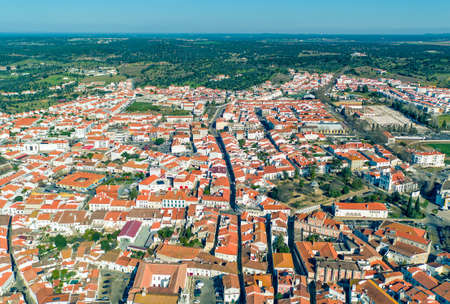 Aerial View Red Tiles Roofs city Montemor-o-Novo, Portugalの写真素材