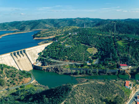 Aerial View of Pomarao Dam, Portugalの写真素材