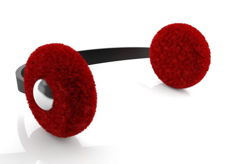 Red winter earmuff isolated on white background (3d model)の写真素材