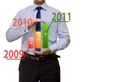 Diagram for finance report in the hand of man