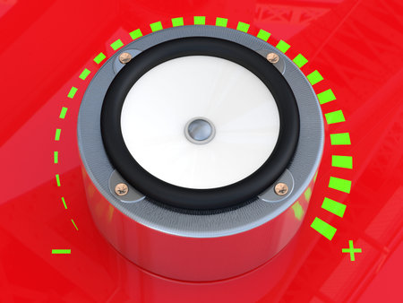 Sound speaker. 3D model on red background