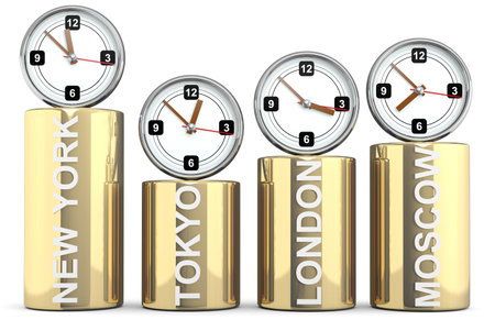 Clocks of important capitals. Stocks concept