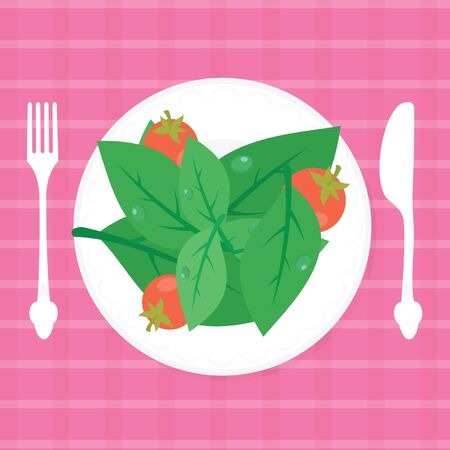 Fresh salad on plate. Vector illustration of foodのイラスト素材