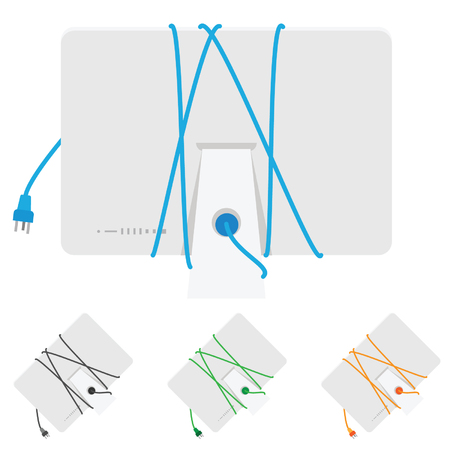 Computer with cord. Set of vector objects isolated on white backgroundのイラスト素材
