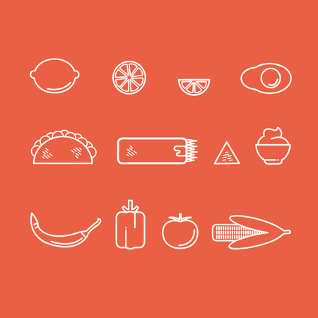 Various traditional and colorful Mexican food on a red backgroundのイラスト素材