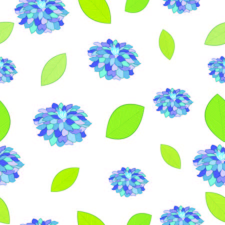 blue flowers and leaves seamless repeat patternのイラスト素材