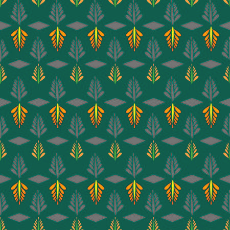 grey orange tribal print flowers with green backgroundのイラスト素材