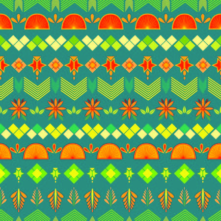 tribal print with green backgrond seamless border designsのイラスト素材
