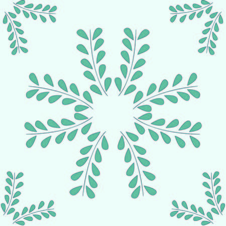 blue leaves flower traditional art seamless printのイラスト素材