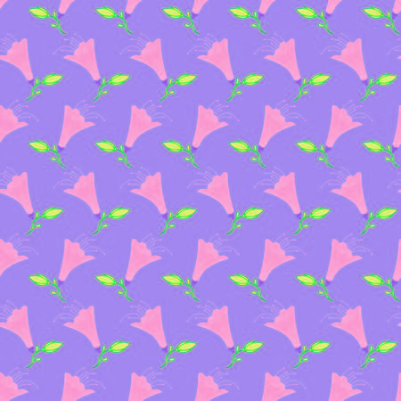 pink and green flowers with purple background seamless repeat patternのイラスト素材