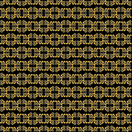 yellow traditional print with black background seamless repeat patternのイラスト素材
