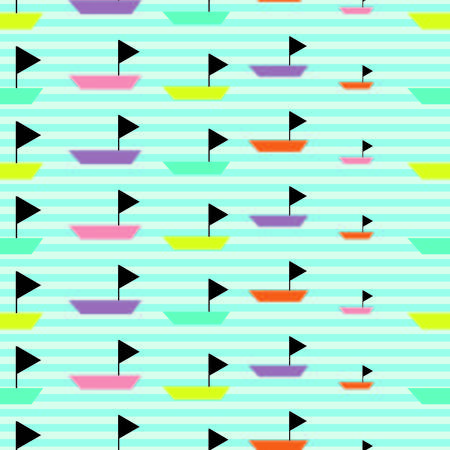 boat colorful with blue background seamless repeat patternのイラスト素材