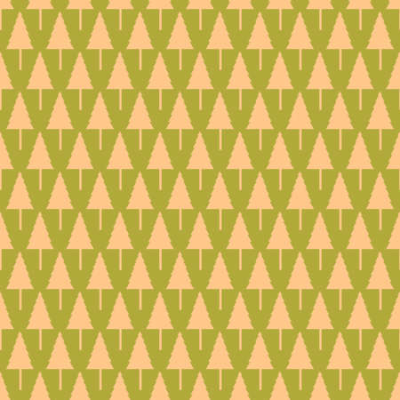 orange geometric trees with green background seamless repeat patternのイラスト素材
