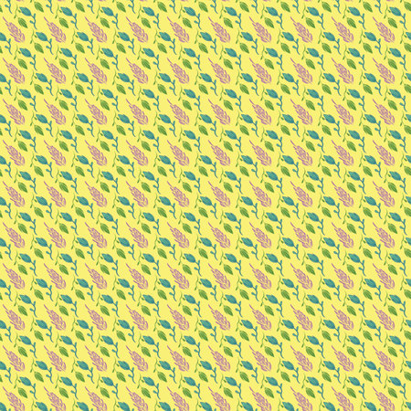 purple amaranthus with leaves and yellow background seamless repeat patternのイラスト素材